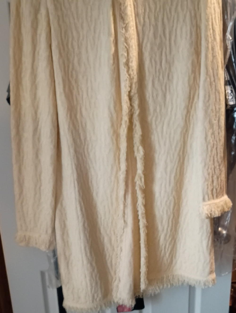 Cream Textured Fringe Open Cardigan
